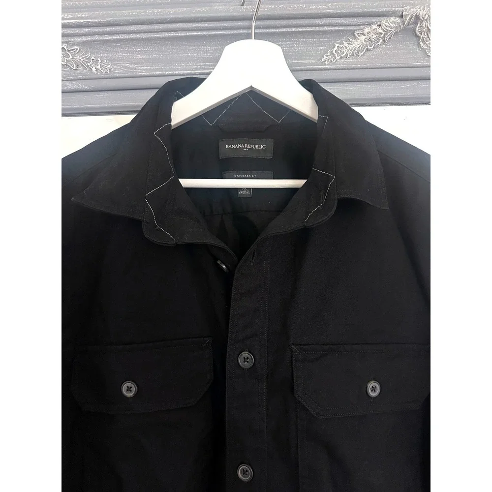 Banana Republic Mens Black Cotton Long Sleeve Utility Shirt Jacket Shacket XL